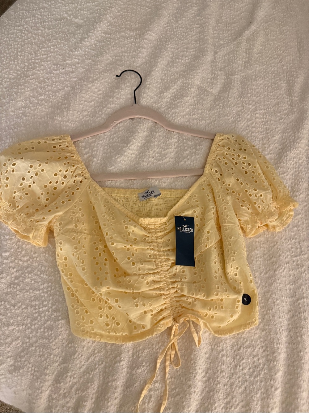 Hollister Yellow Eyelet Ruched Drawstring Crop Top